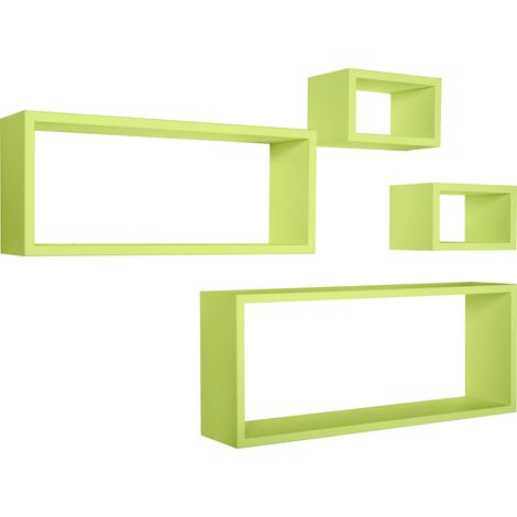 Set 3 Mensole Cubo da Parete Quadrato e Rettangolare in Fibra di Legno Merlino Verde (1/5)