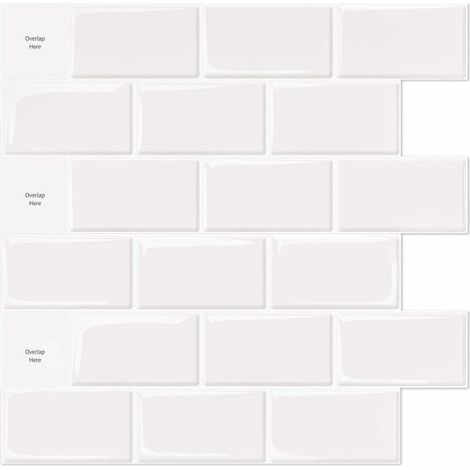 Carrelage Autocollant - 30x30 cm - Pour Cuisine Salle De Bain - Vinyle 3D Brique Blanc - Lot De 10 Pièces (1/5)
