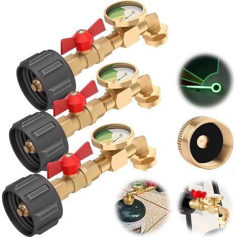 3 Adaptateurs Coudés de Recharge de Propane avec Jauge de Réservoir, Adaptateur de Réservoir de Propane pour Réservoir de 1 Lb, Jauge de Gaz Propane Universelle (1/5)