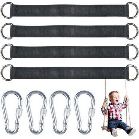 4-Piece Tree Swing Suspension Strap Kit with 4 D-Rings for Garden/Swing/Tree Swing/Hammocks