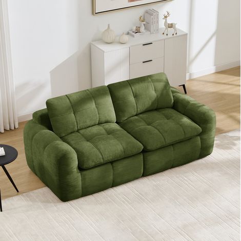 Divano modulare 2 posti 194x97x68 cm, seduta profonda ergonomica, senza montaggio, chenille verde (1/5)