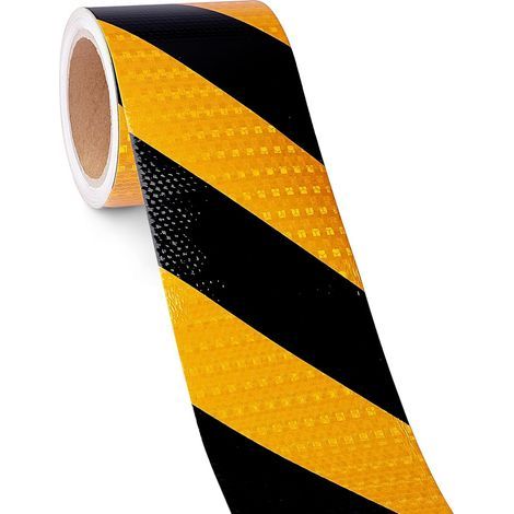 Nastro di avvertimento giallo e nero 10 cm x 2500 cm, 1 rotolo di nastro di sicurezza riflettente in twill, adesivo, nastro di avvertimento (1/5)