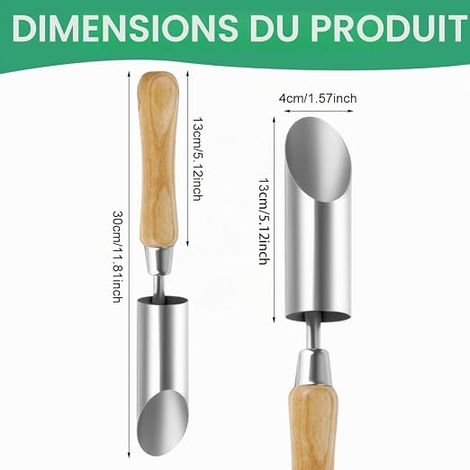Bulb Planter, Hand Diver, Stainless Steel Bulb Planter with Wooden Handle, Angular Design, Cut into the Ground (1/4)