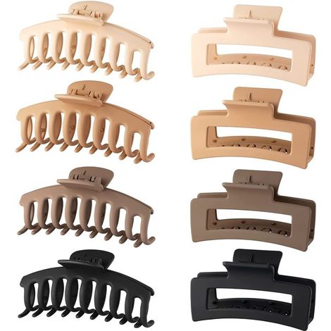 Horquillas grandes, juego de 8 pinzas 11 cm, sujeción fuerte para cabello grueso y fino (crema, beige, marrón oscuro, negro)