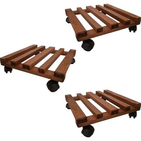 Carrello per piante pesanti set 3 Sottovaso 25x25 cm in legno con 4 ruote porta vaso base da balcone giardino terrazza (1/5)