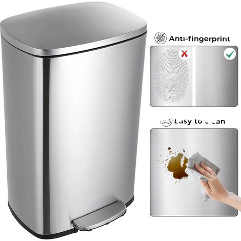 Poubelle de cuisine, capacité de 50 litres, acier inoxydable brossé, seau intérieur amovible, fermeture de couvercle silencieuse, design moderne minimaliste (1/5)