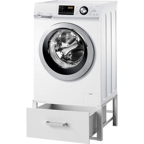 Dandibo – Socle pour lave-linge 96502 – Tiroir de rangement – Métal blanc – Hauteur 30 cm – Charge max 150 kg – Montage rapide et facile (1/5)