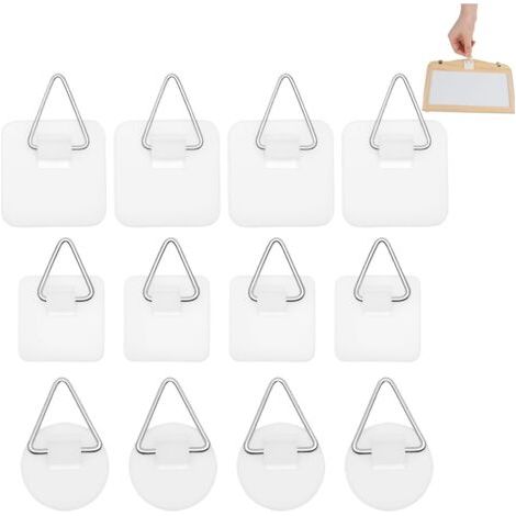 Lot de 48 crochets autocollants pour photos avec trois formes, crochets autocollants à coller, clous adhésifs pour cadres photo, peintures, objets de décoration, blancs (1/5)