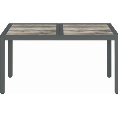 Table de jardin extérieure 4 à 6 places en acier galvanisé et plateau PSPC effet bois, idéale pour repas en terrasse, avec pieds réglables, gris foncé - CHICFURN (1/5)