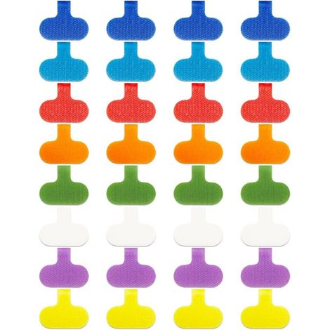Etiquettes De Cables - Nylon Haute Qualité - 16 mm x 38 mm - Réutilisables Sans Résidu - 32 Pièces (8 Couleurs)