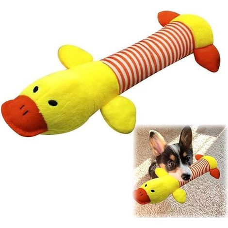 Jouet en peluche résistant représentant un canard et un chien, soulage le stress, disponible en différentes tailles. (1/5)