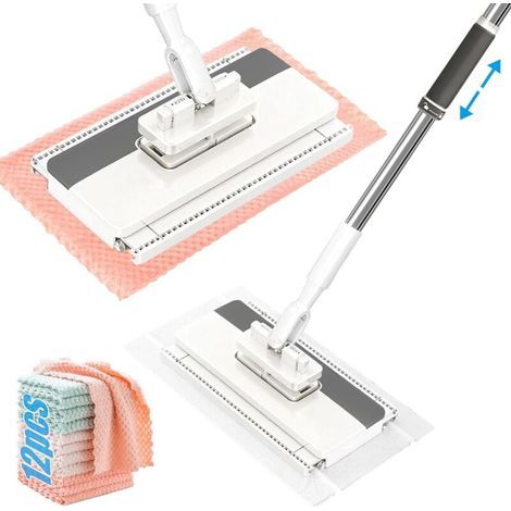 2026 Serpillère en microfibre avec système de serrage à pression, serpillère automatique avec 12 chiffons en microfibre réutilisables, serpillère démontable pour un nettoyage pratique, clip pour