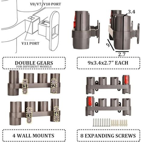 Supports de fixation pour accessoires compatibles avec les aspirateurs Dyson Gen 5, V15, V12, V11, V10, V8, V7 – Pièces de rechange pour le rangement des accessoires. (1/3)