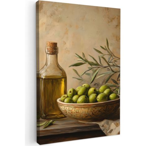 CUADRO EN LIENZO Aceitunas - Naturaleza muerta - Vintage Decoracion Pared Salon 20x30 cm