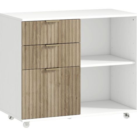Meuble pour imprimante à roulettes, 3 tiroirs, barre réglable, blanc (1/5)