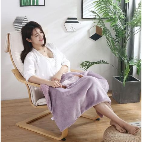 Couverture chauffante électrique avec poche, molleton Sherpa doux, chauffe rapide, lavable, USB, hiver, peluche chaude pour canapé fauteuil bureau, 60x80 cm, plaid portable. (1/5)