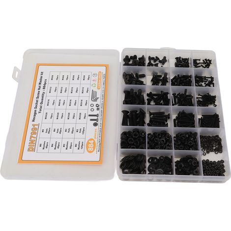 Kit de 884 vis, écrous et rondelles hexagonaux en acier au carbone M2, M3, M4 et M5 avec boîte de rangement noire (1/5)