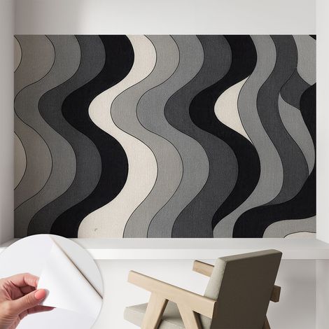 Papier peint autocollant adhésif décoratif avec motifs pour salon et chambre a motif Vagues grises 104x70 cm (1/5)