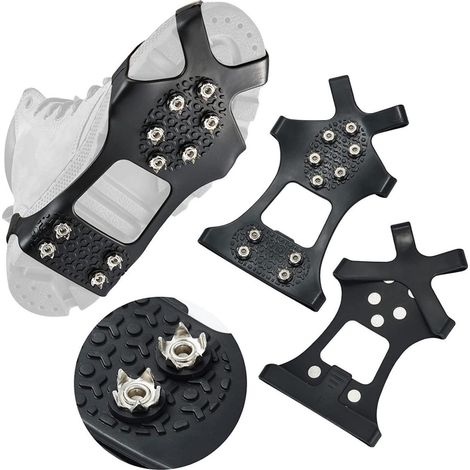 Crampons - Acier Inoxydable - Pour Chaussures de Randonnée - Antidérapants - Pour Marche Hivernale, Escalade sur Roche et Glace, Pêche sur Glace - Noir - 1 Paire