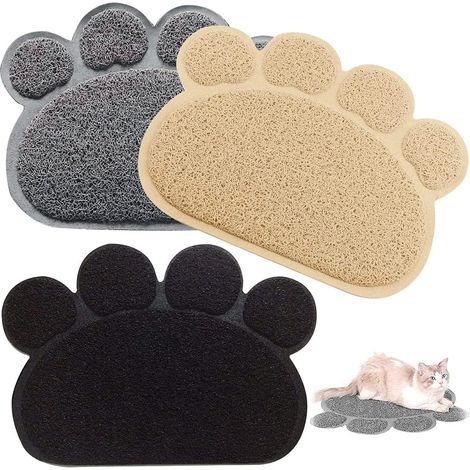 Durable PVC Cat Dog Litter Mat for Cats Placemat Pet Puppies Kitten Bowl Food Paw Shape Tray Non-Slip Placemat (Mixed Colours, 30 x 40 cm) (1/5)