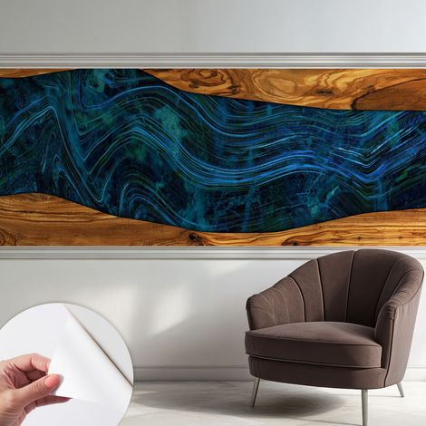 Papier peint autocollant adhésif installation rapide du papier peint durable et résistante Bois bleu 250x104 cm (1/5)