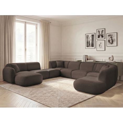 BOBOCHIC - Canapé panoramique fixe modulable ANDA avec 3 chauffeuses, 1 méridienne, 2 angles et 1 pouf Angle gauche  Marron