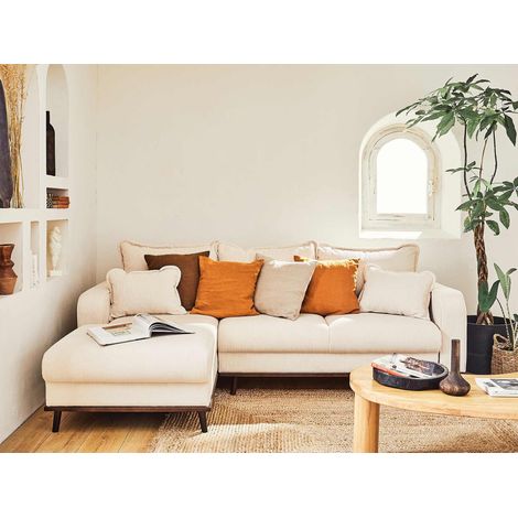 Albane - 4-sitzer ecksofa links - schlaffunktion und bettkasten - aus cord - beige (1/5)