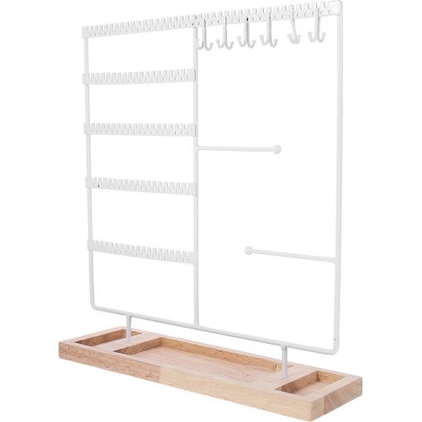 Présentoir à bijoux de bureau suspendu en fer forgé avec plateau en bois (1/5)