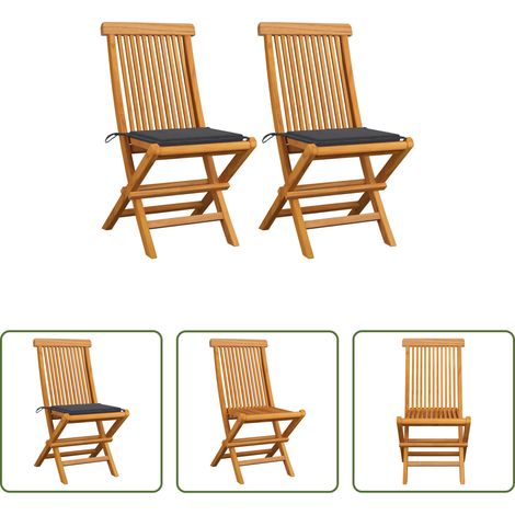 Chaise de jardin en bois - Chaises de jardin et coussins anthracite lot de 2 Bois de teck (1/5)
