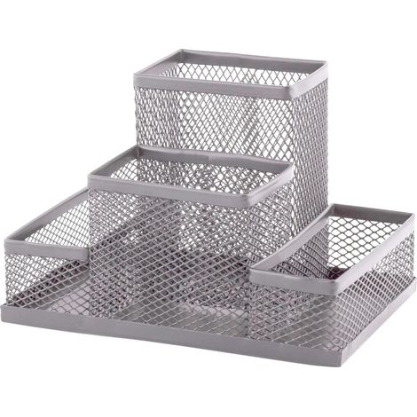 Organiseur de bureau  Porte-crayons de bureau Pot à crayons Organisateur de table en métal  Plateau de bureau avec porte-notes en maille  103 x 154 x 103 mm Argent (1/2)