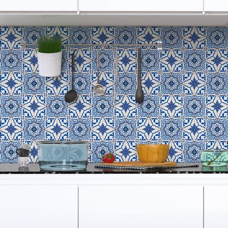 Sticker Mural Carrelage adhésif Cuisine Salle de Bain - 60 STICKERS CARRELAGES AZULEJOS FACUNDO - 60stickers10x10cm (1/5)