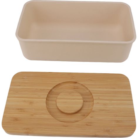 Butterdose mit Holzdeckel, hält frisch, großes Fassungsvermögen, moderner Brotkasten für die Küchenarbeitsplatte, Beige (1/5)