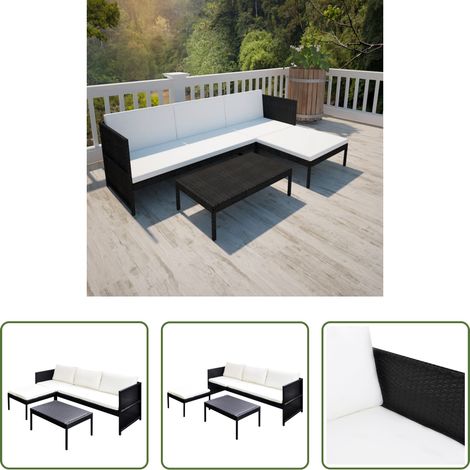 Rotin -  Salon de jardin 3 pcs avec coussins Résine tressée Noir (1/5)