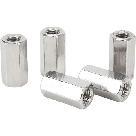 Lot de 5 écrous de raccordement hexagonaux M10 en acier inoxydable argenté antirouille pour boulons et goujons (1/5)