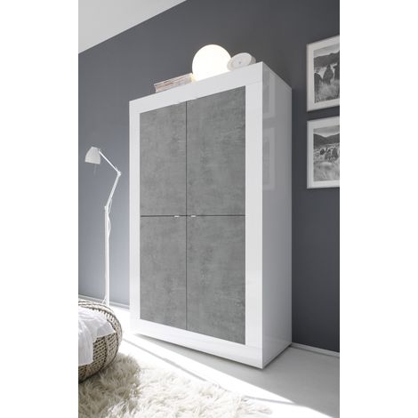 Argentier 4 portes BASIC finition blanc-béton 102x163 cm (1/2)