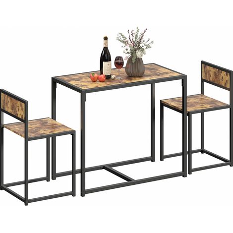 HOMCOM 3 Piece Dining Table Set with Metal Frame Rustic Brown