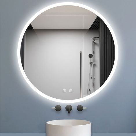 Aica Espejo LED de baño redondo 80 x 80 cm, Bluetooth, brillo regulable, antivaho (1/5)