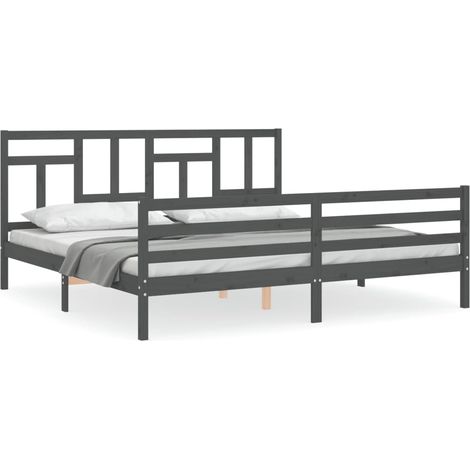 Maison Exclusive - Cadre de lit sans matelas gris 200x200 cm bois massif (1/5)