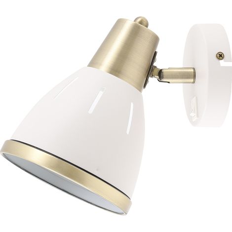 Aplique de Pared con Interruptor, Orientable de Metal Blanco y Dorado