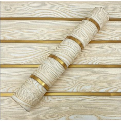 Rollo de papel pintado autoadhesivo con efecto de vetas de madera dorada, apto para salones y dormitorios (45 x 1000 cm). (1/5)