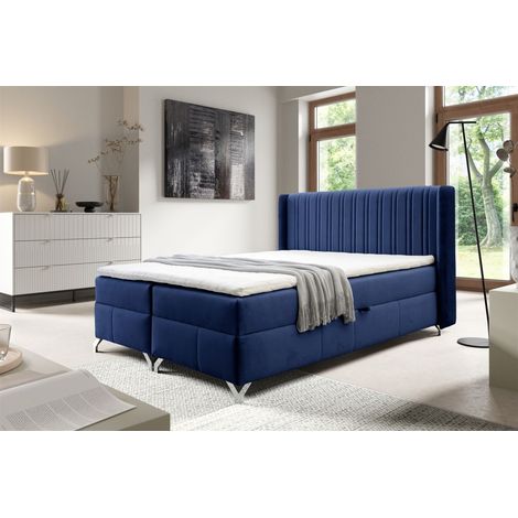 Boxspringbett Schlafzimmerbett DAMIEN 200x200cm Stoff Salvador Blau (1/5)