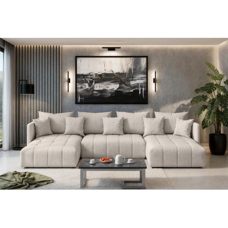 AX LIVING Beige Sofa U Form mit Schlaffunktion Veliro U, 353 cm breit
