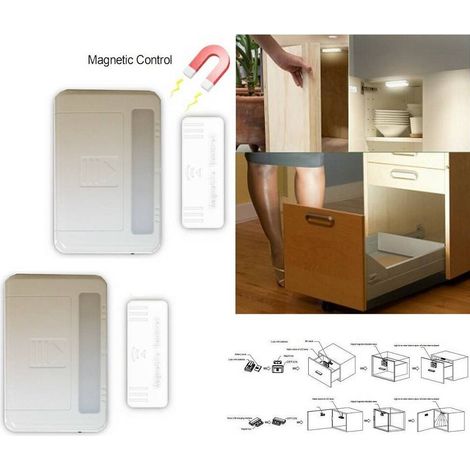 TrAdE Shop Traesio - Coppia Luci Con 6 Led Sensore Magnetico Armadio Cassetto Mobile Porta 6000k - (1/5)