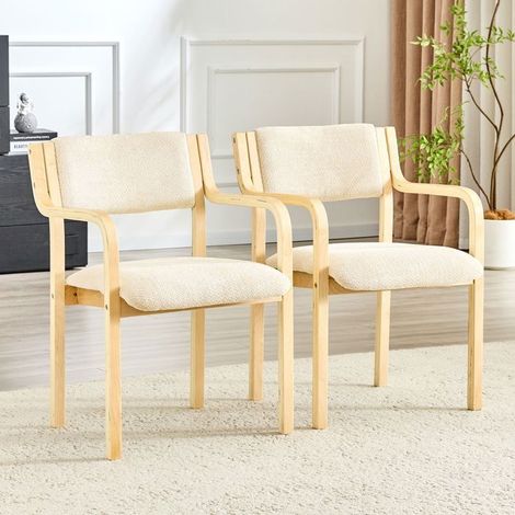 Lot de chaises 2 chaises tissu teddy chaise repas accoudoirs bois courbé style scandinave (1/5)