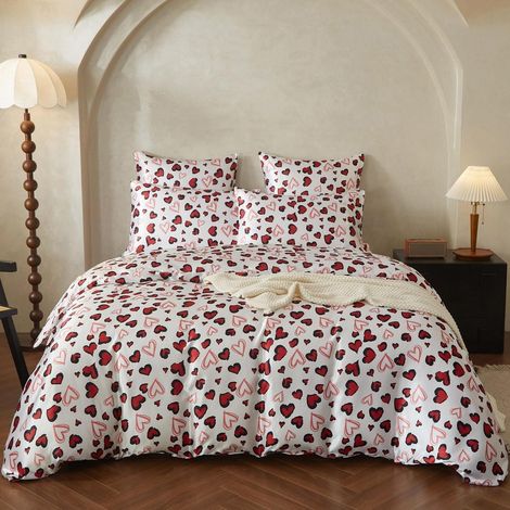 Bettwäsche 220x240 cm Satin Rot Schwarz Herzen mit Reißverschluss
