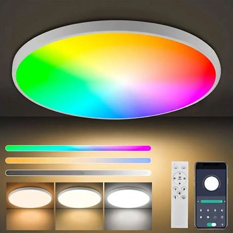 Plafonnier LED Dimmable, 36W RGB Luminaire Plafonnier avec Télécommande et Contrôle APP,Éclairage de Plafond Dimmable Rond (Blanc)