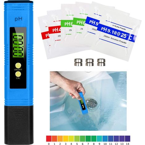Medidor de pH digital LCD, comprobador de calidad del agua, rango de medición 0-14 pH, precisión 0,01 pH, para agua potable, acuarios, hidroponía, piscinas, color azul.