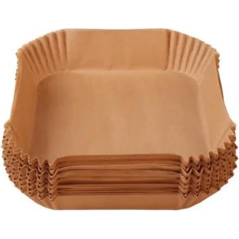 100 Papiers de cuisson pour friteuse à air - Format carré 16x4,5 cm, brun naturel, lot de 100 feuilles jetables, résistantes à la chaleur, idéales pour cuisson saine et antiadhésive (1/4)