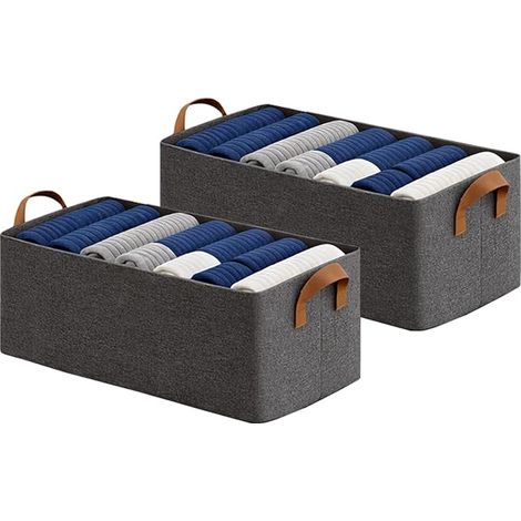 Juego de 2 cajas de almacenamiento plegables de tela con estructura metálica para pantalones vaqueros y jerséis (gris, 302417 cm) (1/5)