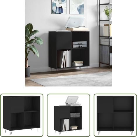 Rangement vinyle - Armoire à disques noir 84,5x38x89 cm bois d'ingénierie (1/5)